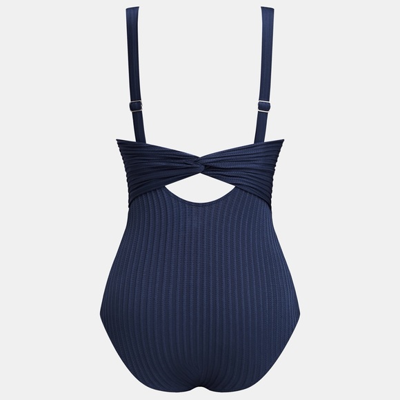 NWT! Navy Ribbed & Ruched Cupshe One Piece Slimming Swimsuit Large - Picture 4 of 15